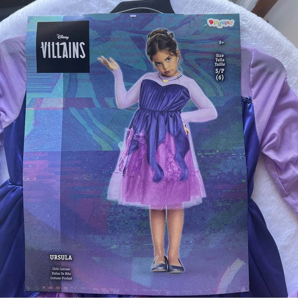 Disney villains Ursula costume dress and wig set Halloween S 6 girls kids NEW